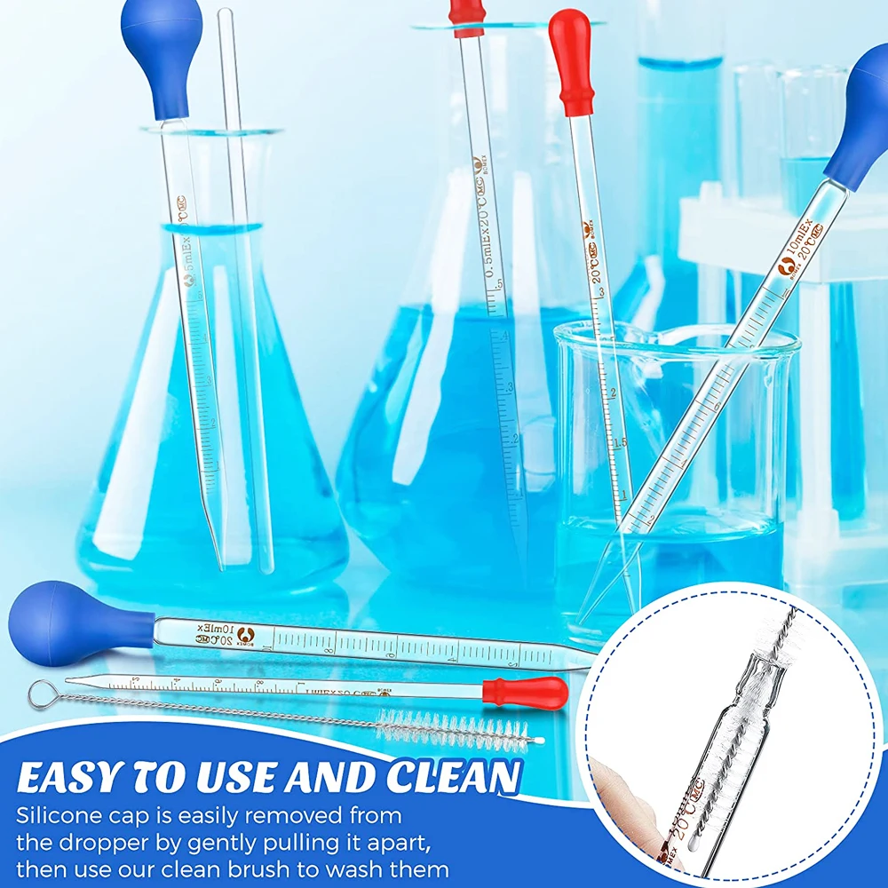 10PCS Rubber Head Glass Dropper Glass Pipette Lab Dropper Pipet With Scale Line (Assorted Color)