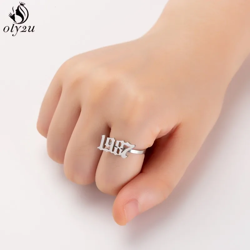 Oly2u Personalize Date Of Birth Year Number Rings for Women Men 1980 to 2000 Adjustable Stainless Steel Ring anel masculino