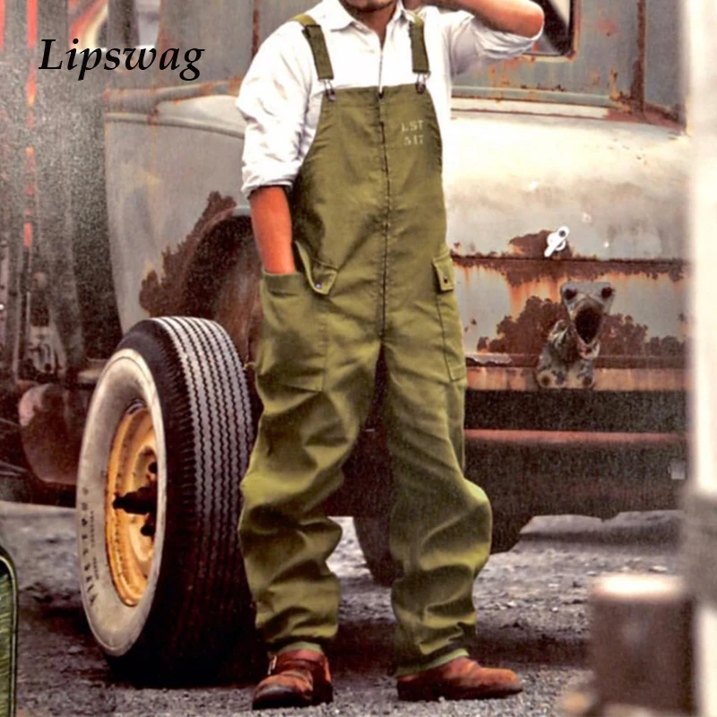 

2021 Spring New Fashion Bib Overalls Jumpsuits For Mens Vintage Big Pocket Cargo Pants Male Casual Loose Trousers Streetwear 3XL