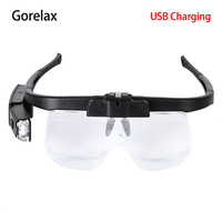 Glasses Magnifier With USB Charging LED Lighted Head Mounted Magnifying Glass Six Multiples Reading Maintenance Antique Repair