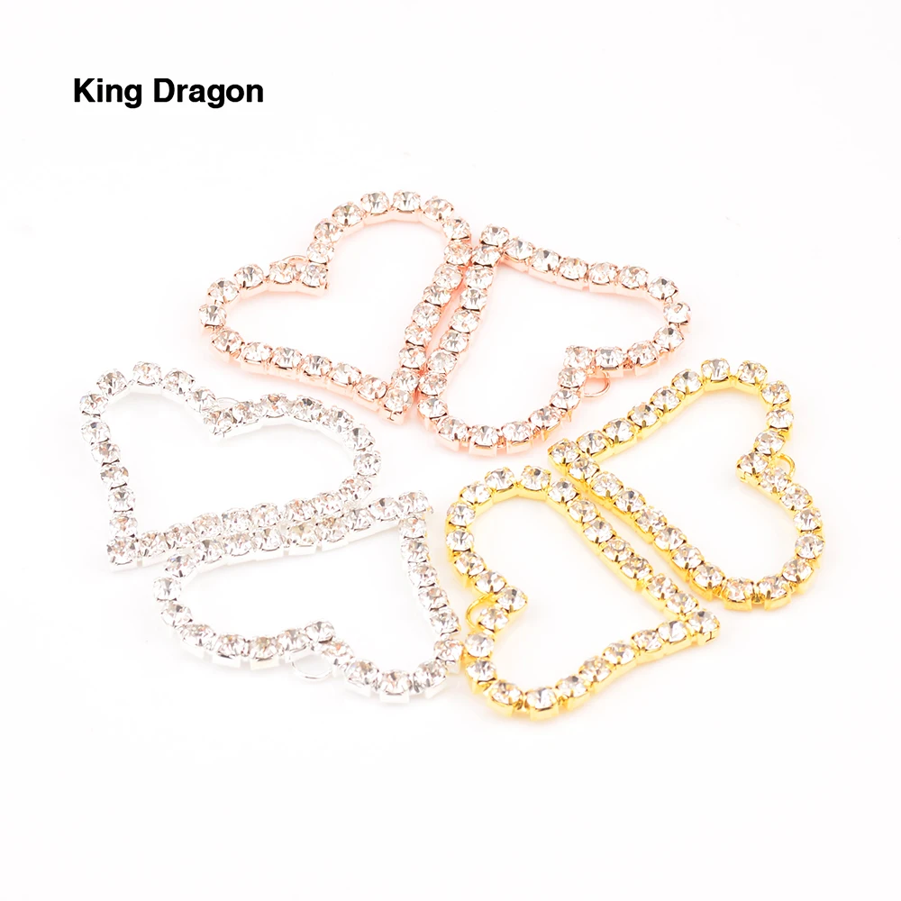 New Arrival Colorful Rhinestone Heart Pendant Used On Key Chain Flat Back 37MM 5PCS/Lot Decoration Heart KD600