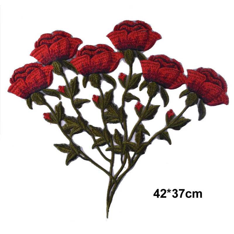 Red Rose Flower Embroidered Lace Fabric sewing DIY Applique Cord Dress Guipure Decor NL428