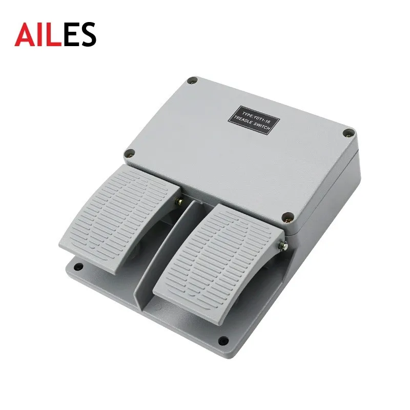 YDT-16 Double Foot Switch Silver Copper Contact Reset Latching Aluminum AC380V DC220V Foot Pedal Switches 10A