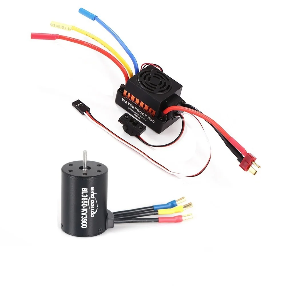 WG BL3650 5200KV 4 poles Sensorless Brushless Motor with 60A Electronic Speed Controller Combo Set for 1/10 RC Car and Truck