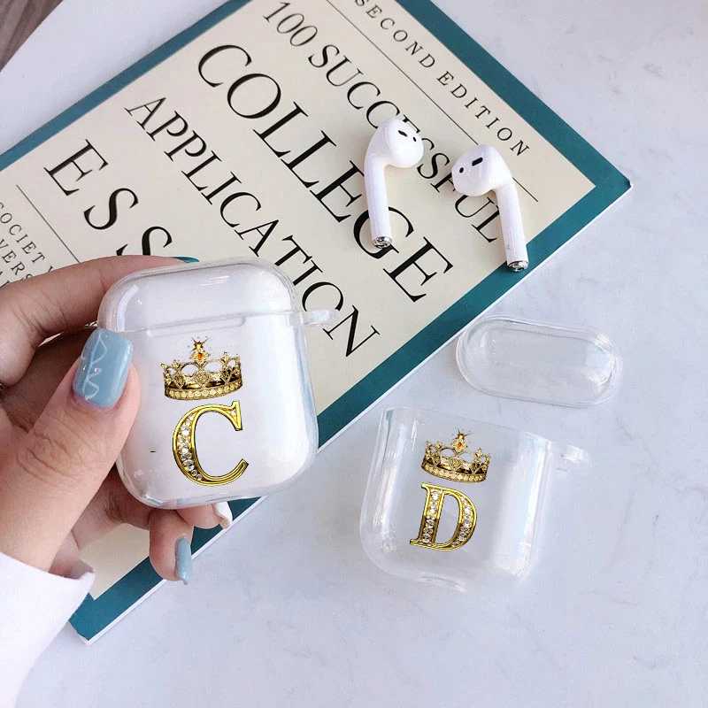 Diamond Crown Letter Airpods Case for AirPods 3 2 1 Pro Soft TPU Transparent Bluetooth Earphone Box Cute A-z Cover image 5