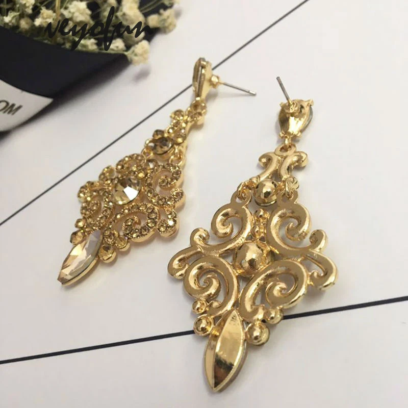 Veyofun High Quality Crystal Rhinestone Drop Earrings Vintage Hollow Party Dangle Earrings Jewelry for Woman Gift New Wholesale