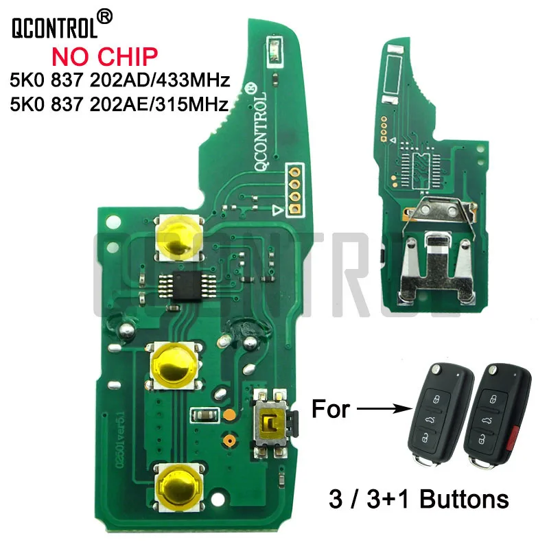 QCONTROL Car Remote Key Circuit Board for VW/VOLKSWAGEN 5K0837202AD Beetle/Caddy/Eos/Golf/Jetta/Polo/Passat/Tiguan/Touran/UP