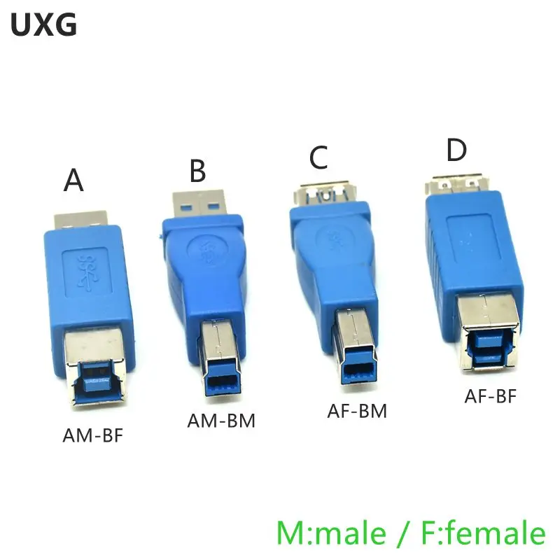 1 szt. Wyprzedaż USB 3.0 typ A żeński na typ B męski Adapter złącza wtykowego USB 3.0 Adapter konwertera AF na BM