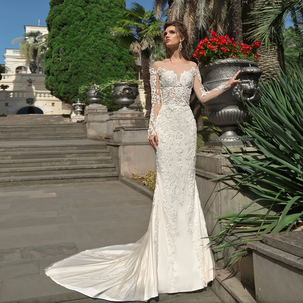 

Vestidos De Novia Long Sleeve Mermaid Wedding Dresses Detachable Train Abito Da Sposa Illusion Back Hochzeitskleid Gelinlik