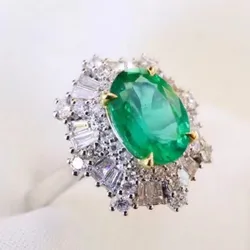 New Natural Green Emerald Gemstone Ring for Women Jewelry Real 925 Silver Certified Natural Gem Engagement Ring Good Gift