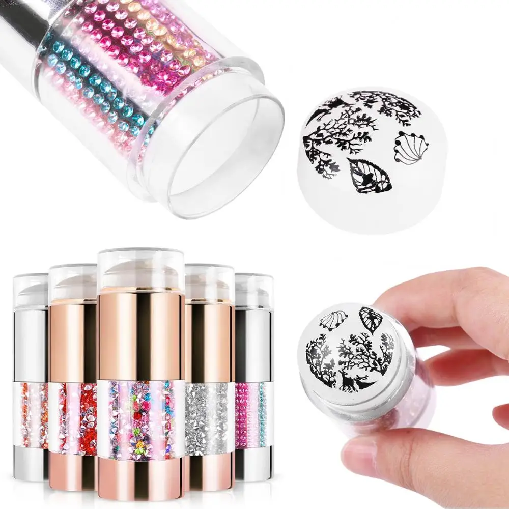 Double-end handle Transparent Nail Stamper for Stamping Plate Holographics Clear Stamper Head Nail Art Templates