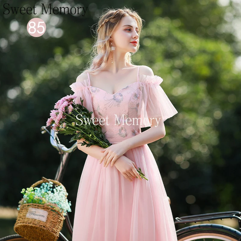 J249 Ngọt Nhớ 6 Nữ Phong Cách Áo Dây Phối Ren Hồng Champagne Plus Kích Thước Cô Dâu Tốt Nghiệp Vestidos Đảng Váy Áo