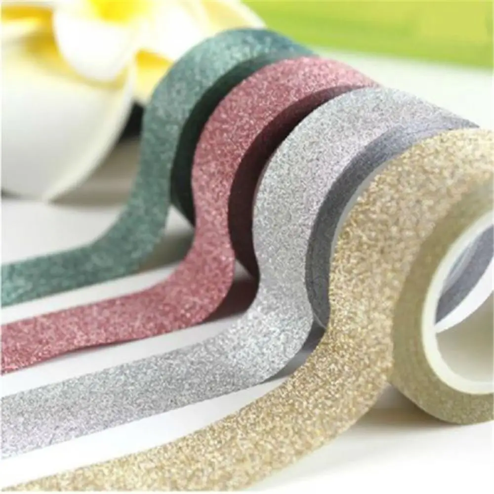 DIY Self-adhesive Glitter Washi Paper Scrapbooking Tape Stickers Wedding Birthday Festival Decorations Craft Paper 2022