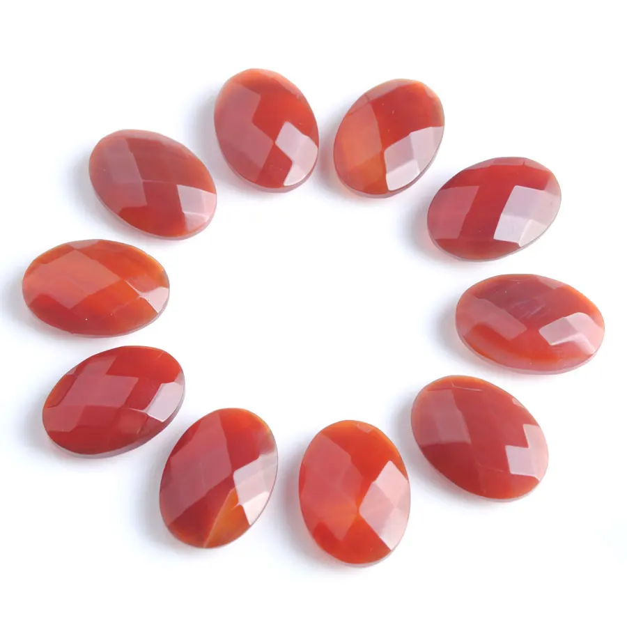 WOJIAER 10pcs Oval Bead Natural Stone Red Agates Facted 13x18x6 mm Cabochon Beads for Jewelry Ring Making Necklace DIY Z9034