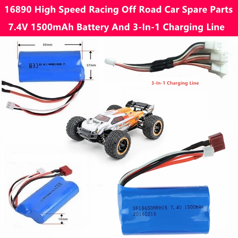 16890 4WD Remote Control RC Car 7.4V 1500mAh Battery 3To1 Charging Line