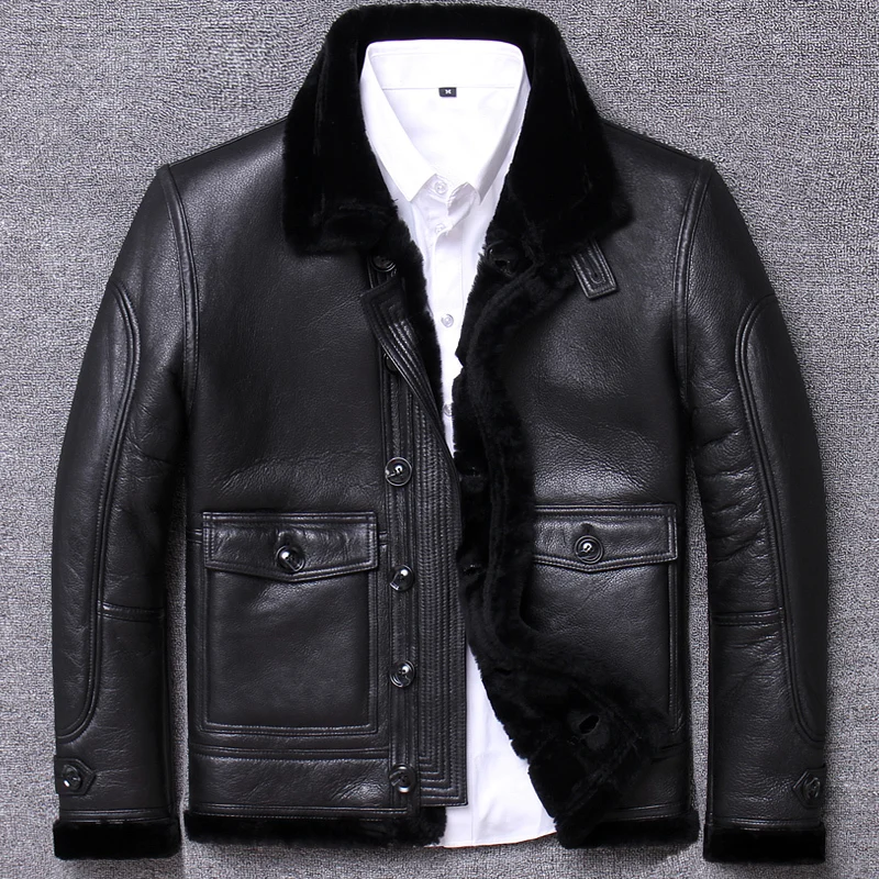 Real Fur Coat Men Winter Coats Clothes 2020 Streetwear Moto Biker Sheep Shearling Jacket Man Real Leather Coat Hiver M803