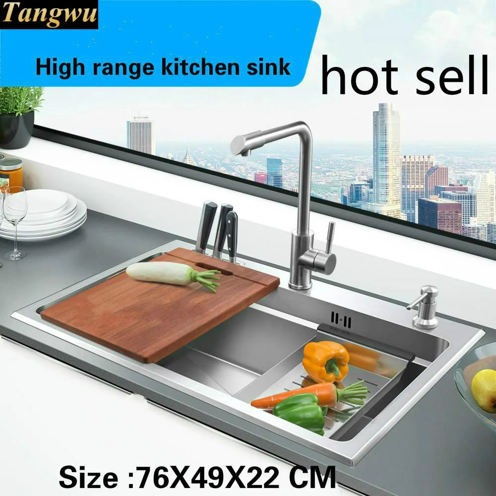 A Tangwu Hand made of high quality single slot luxury kitchen sink food-grade 304 stainless steel 76x49x22 cm