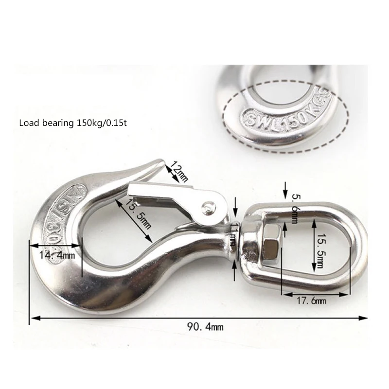 Crochet de chargement de levage anti-arrêt, acier inoxydable 150, corps d'optique de rotation, résistance à 350, charge 650 kg, 1000 kg, 1500kg, 360 kg, 304 kg