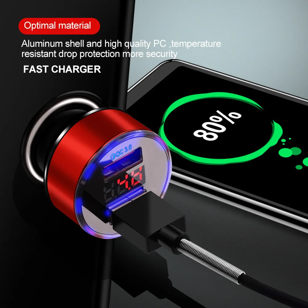 Car Charger Dual USB QC 3.0 Adapter Cigarette Lighter LED Voltmeter For All Types Mobile Phone Charger Smart Dual USB Charging