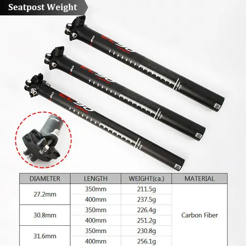 Imagen 2 del producto Tija de sillín de fibra de carbono EC90, ultraligera, 27,2/30,8/31,6mm, tija de sillín de bicicleta de montaña de carretera, 350mm, 400mm, tubo de sillín de bicicleta, pieza de bicicleta