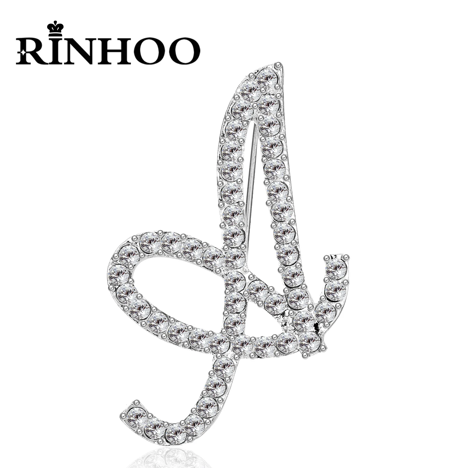 Rinhoo A-Z 26 Letter Word Cute Brooch For Women Men Rhinestone Crystal Silver Color Metal Pins Jewelry Accessories Birthday Gift