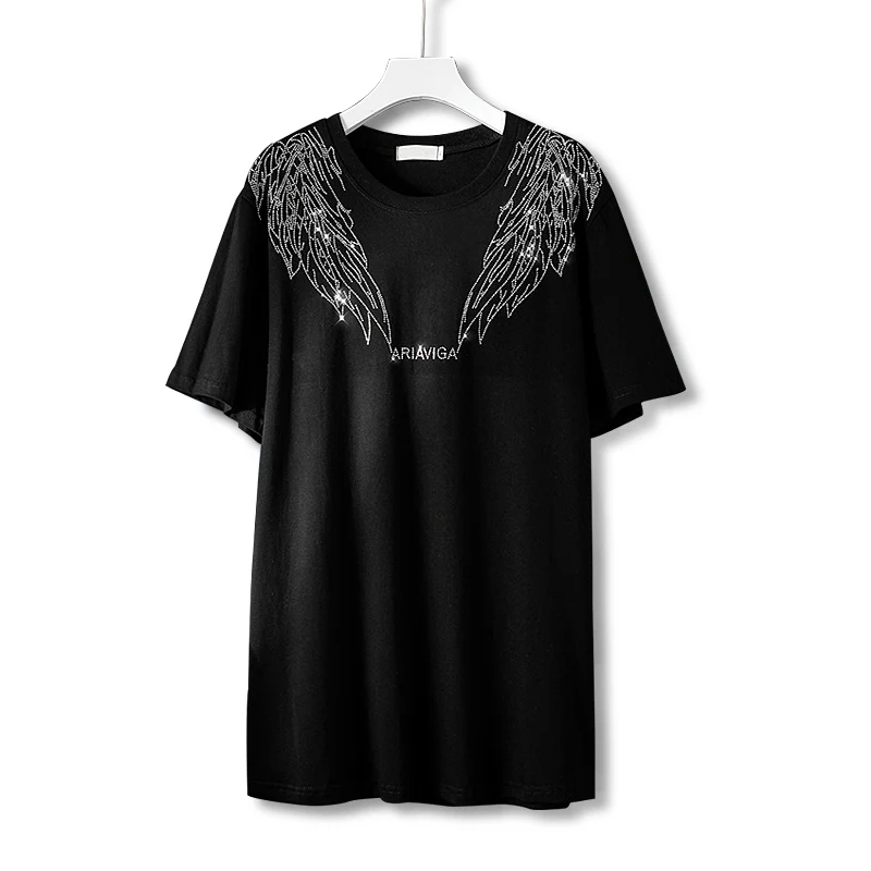 Summer Phoenix pattern Hot diamonds short-sleeve Middle length T-shirt women 2022 new Korean style loose Casual long tops female