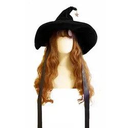 Adult Halloween Witch hat Cosplay Large Black Costume Pointed With string strap