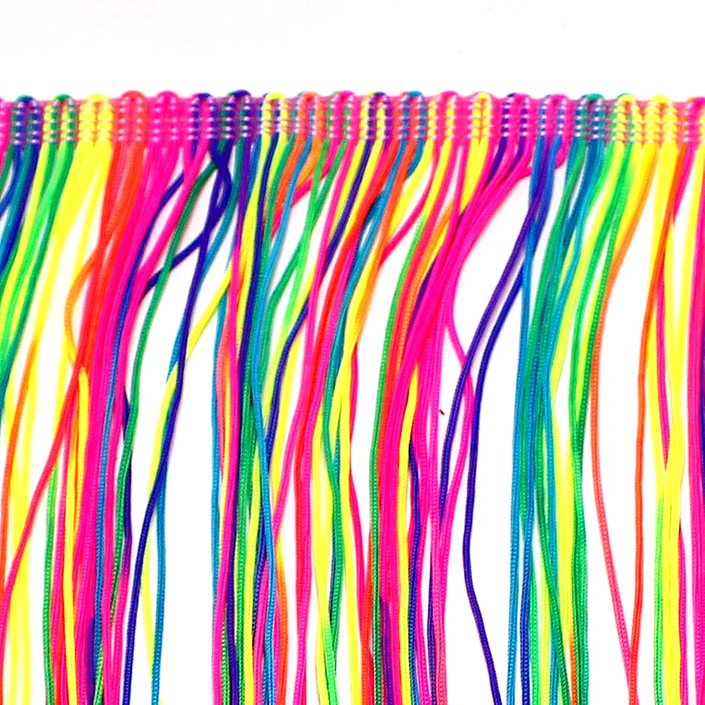 1 Yard Latin Fringe Tassel Rainbow Colored Nylon Latin Dress Trimming Dancewear Macrame Sewing Lace Fluro Double Band 20CM