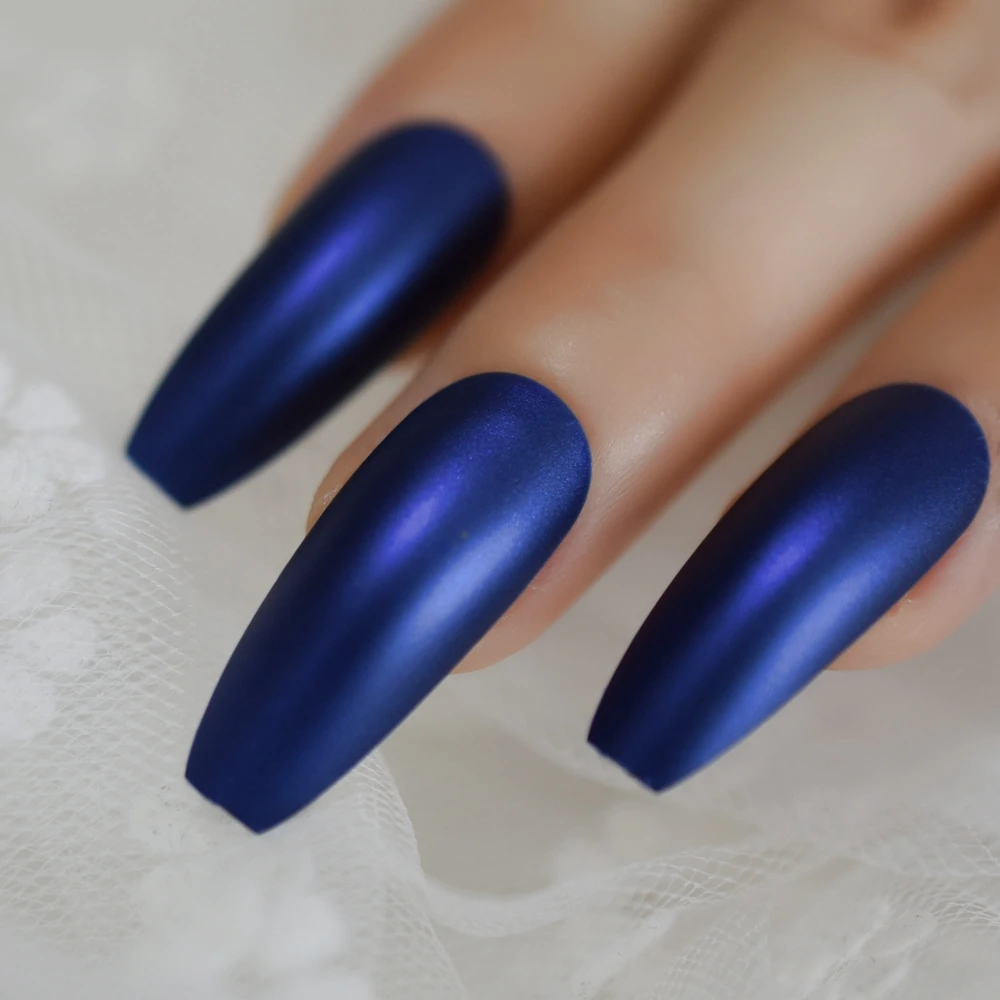 Long Ballerina Fake Nails Matte Diamond Blue Frosted Surface Ladies Extreme Long Faux Ongle Pre-designed