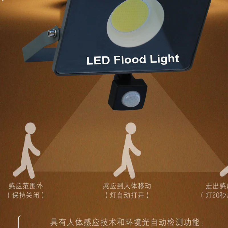 LED induction lamp 50W Flood light PIR motion sensor indoor and outdoor lighting decorative lighting home street garden