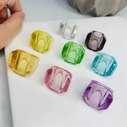 New Korean Transparent Colorful Acrylic Resin Geometric Irregular Hexagon Finger Rings For Women Girl Party Wedding Jewelry Gift