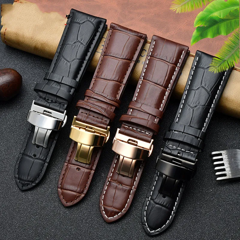 genuine leather watchband 22 23 24 26 28mm watch starps with butterfly buckle mens cow leather bracelet general alligator grain