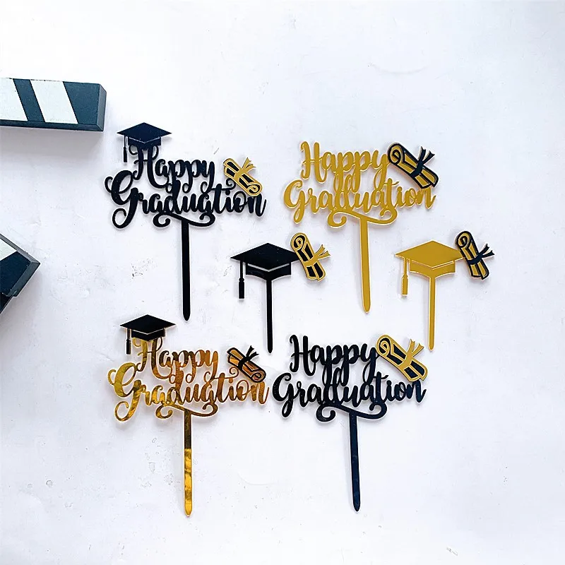 New Graduation Season Party Cake Topper black Acrylic Cake Toppers For Student graduation ceremony Party Cake Dessert Decoration