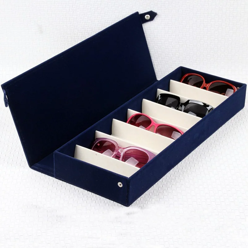 High Quality Velvet Storage 8 Grids Display Glasses Case With Lids Eyeglass Sunglasses Stand Case Box Holder Makeup Organizer