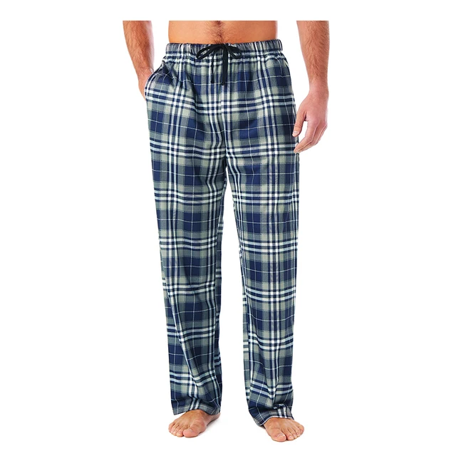 Męskie spodnie domowe Bawełniana flanela Jesień Zima Ciepłe spodnie do spania Męskie Plus Size Plaid Print Bielizna nocna Spodnie do piżamy dla mężczyzn