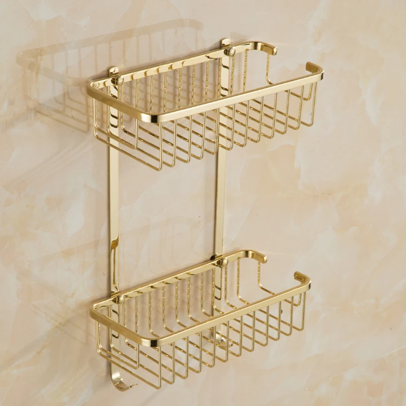 Bathroom corner Shelf  Slid brass Shower Holder Rack Wall-mounted square Shower basket bathroom accessories