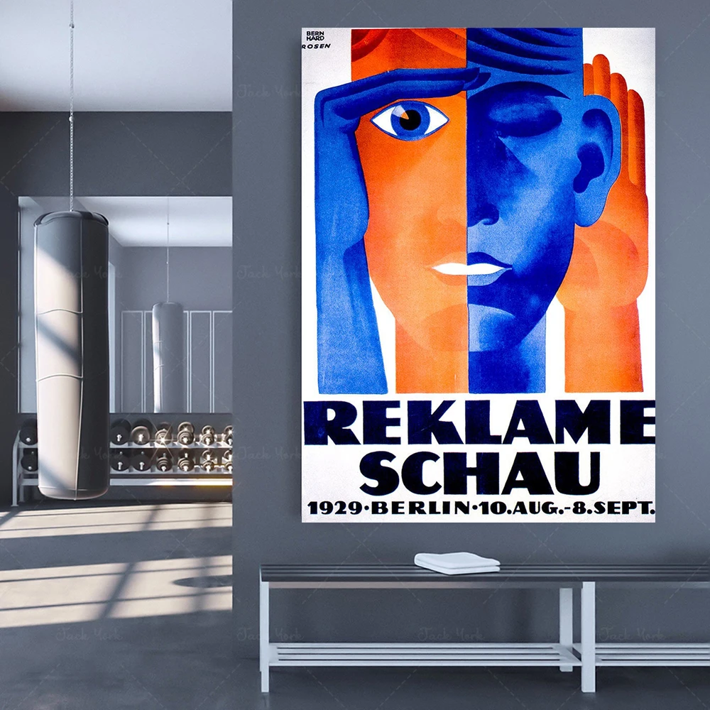 Antique Advertising Print, Bauhaus art exhibition illustrated vintage poster, 1930's vintage poster Germany exhibition