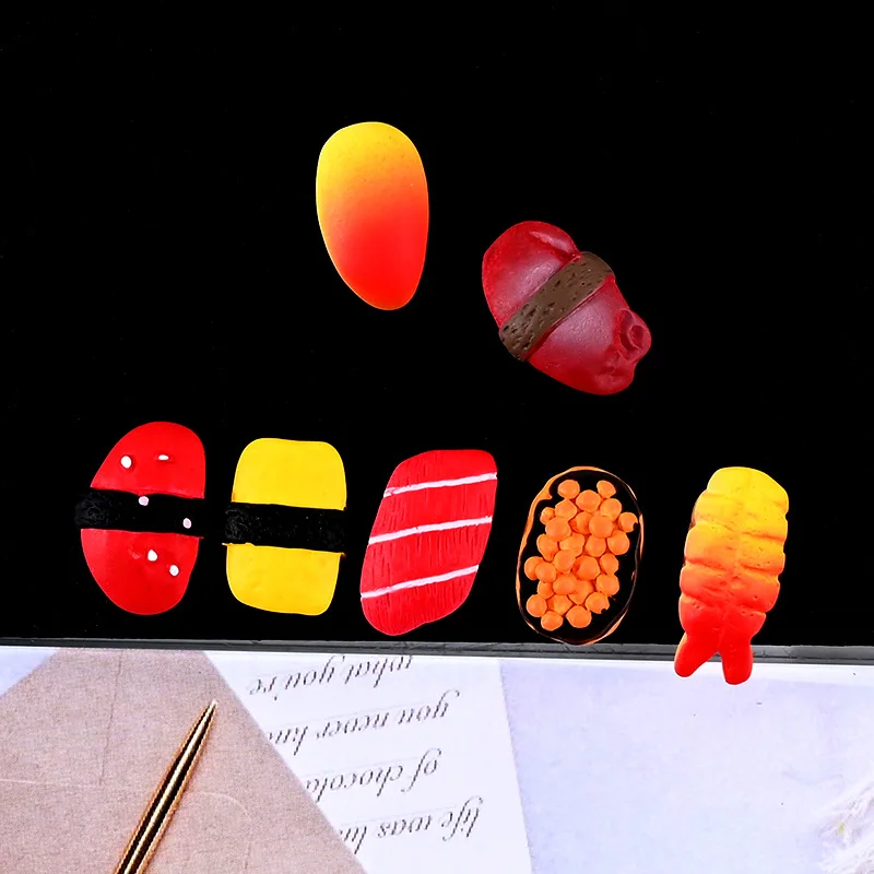 Flatback Resin Cabochon 10pcs Simulation Fake Food Cabochons 3D Sushi Embellishment Buttons Supply DIY Scrapbooking Charm Crafts