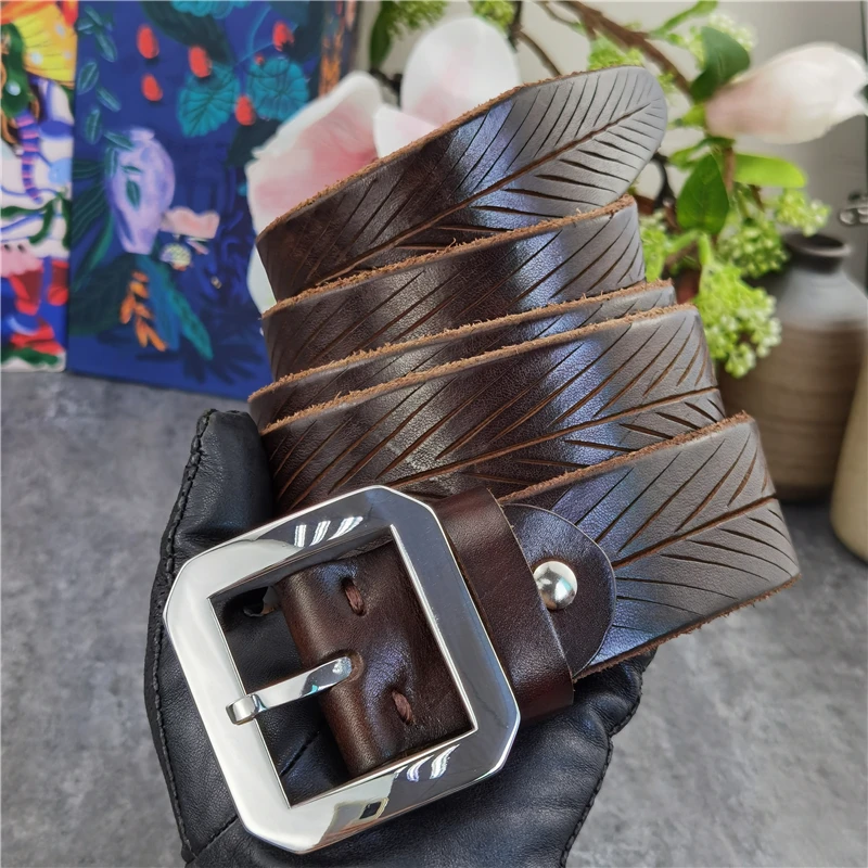 Stainless Steel Belt Buckle Hand Carving Desiger Luxury Belt Ceinture Think Leather Belt Men  Vintage Waist Men\'s Belt  SBT0014