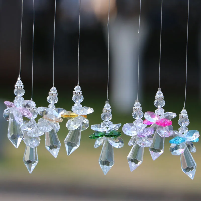 8pcs/lot Crystal Guardian Angel Hanging Suncatchers Rainbow Maker Christmas Decoration Hanging Crystal Glass Ornament