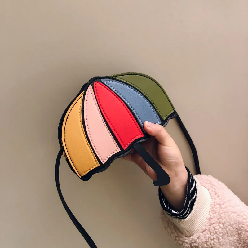 Newest Style Baby Girl Messenger Bags Kids Children Princess Shoulder Bag Handbag Umbrella Shape Rainbow Color Coin Purse Wallet