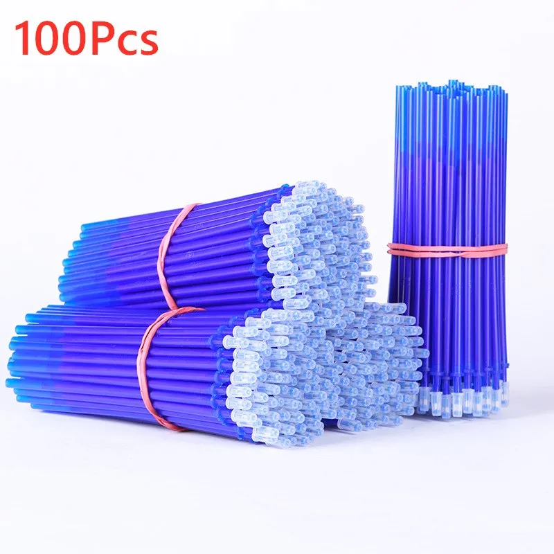 100Pcs/Set 0.5mm Erasable Pen Refill Suit Washable Handle Rod Blue Black Ink Gel Pen for School Office Writing Stationery Gift