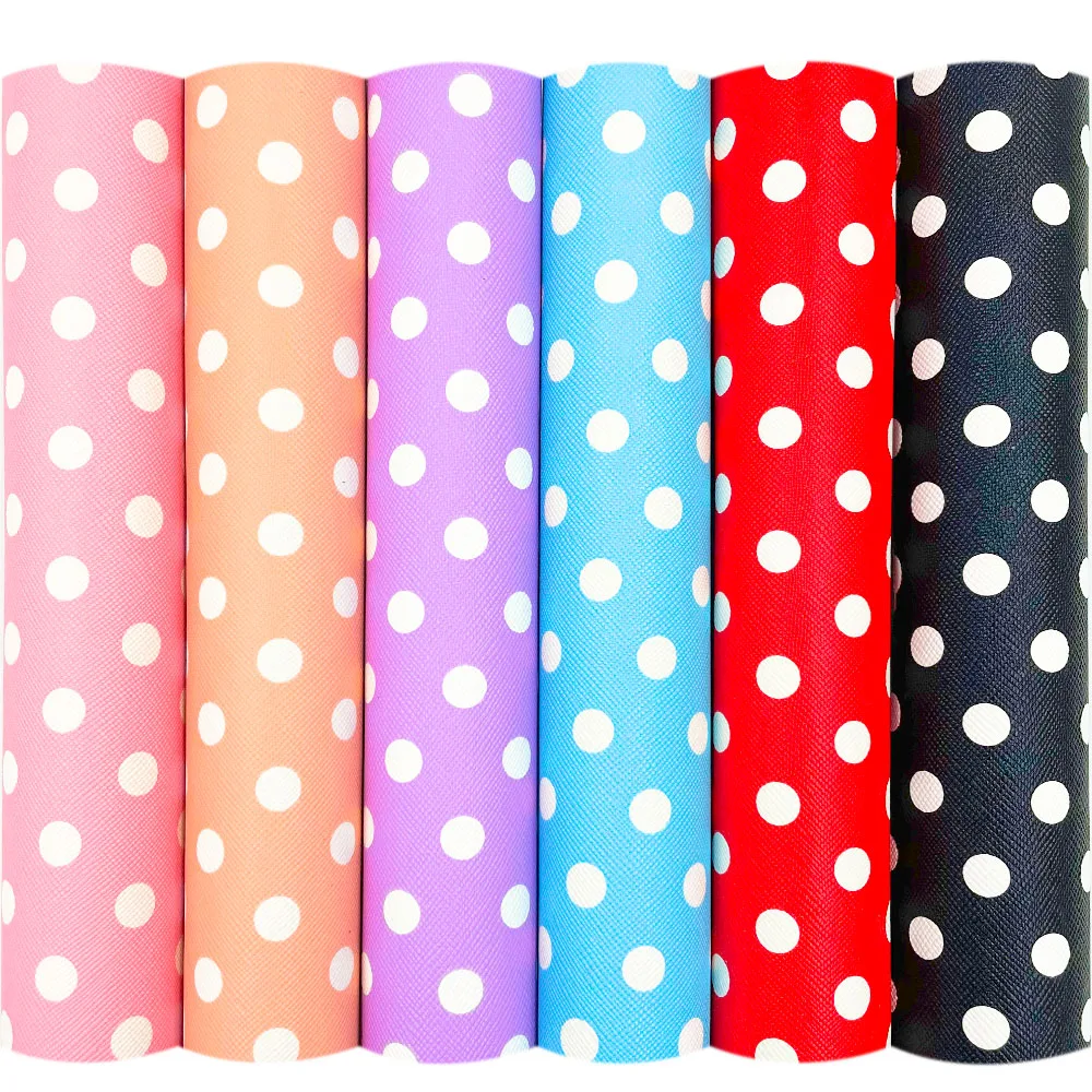 Dots Macaroon Color Printing PVC PU Leatherette Fabric Polka Dots Cartoon Leopard Print DIY Bow Toy Craft A4 A5 20X120CM