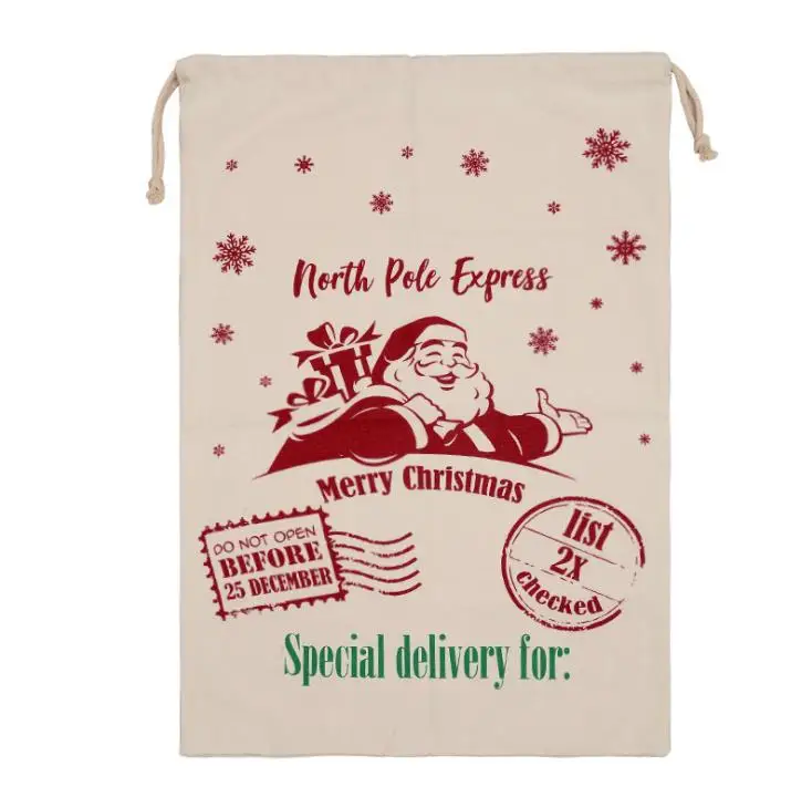 Christmas Santa Sack Deer Drawstring Canvas Santa Bag New Year Christmas Decorations for Home Stockings Gift Bag Wholesale SN