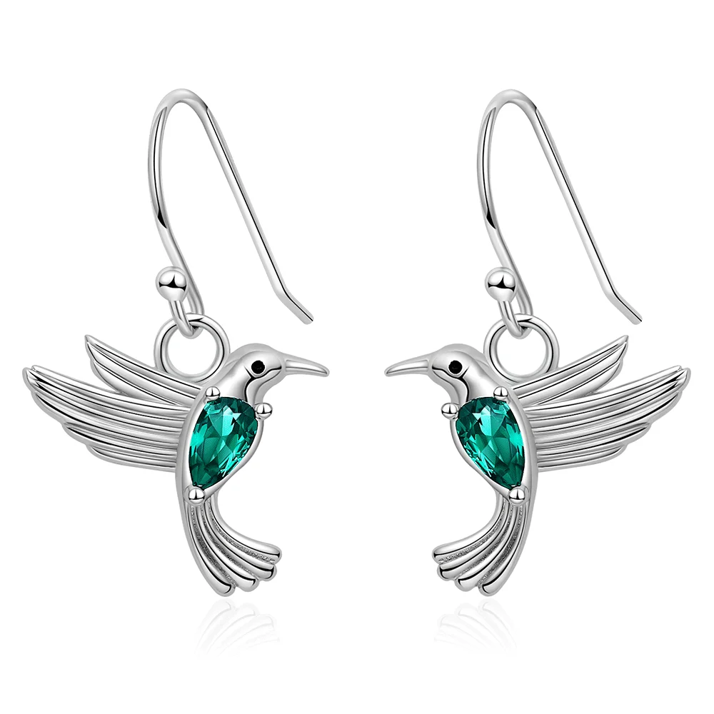 Hummingbird Drop Earrings 925 Sterling Silver Animal Birds Green Zircon Earrings for Women 2021 Fine Jewelry Gift Free Ship