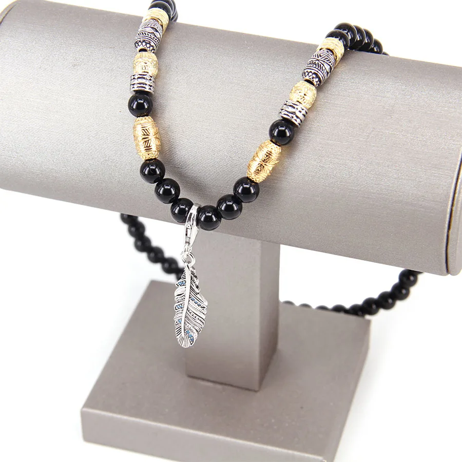 توماس الخرز الأسود وقلادة ريشة، المتمردين القلب مجوهرات هدية للنساء والرجال TS-N39