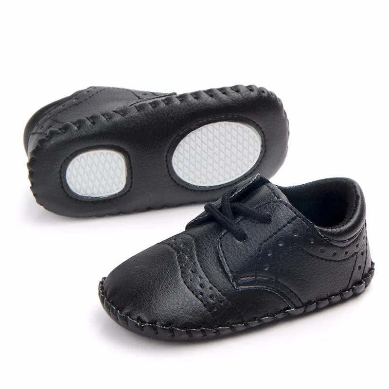 New Autumn Winter Baby Boys First Walkers Lace-Up PU Leather Newborn Shoes Antislip Infants Casual Shoes