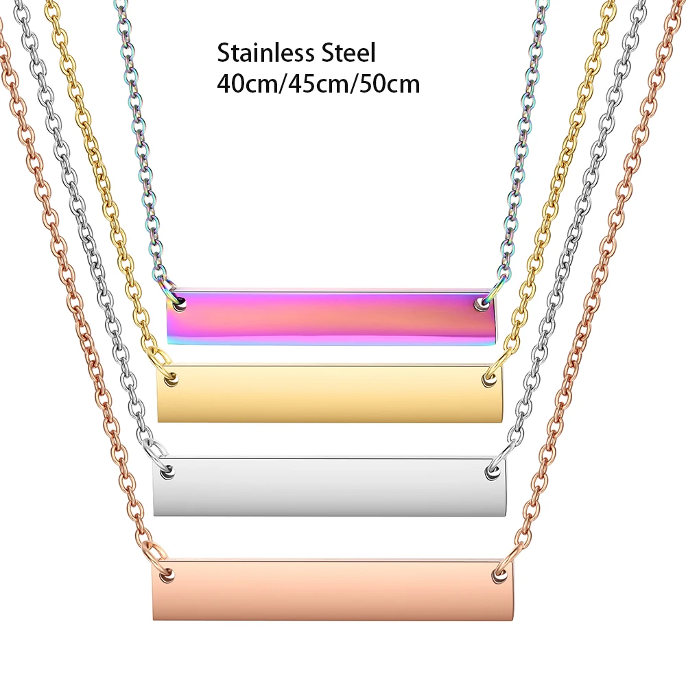 20pcs/lot High Quality Mirror Polish Stainless Steel Blank Bar Charm Necklaces Jewelry Necklace 4 Colors