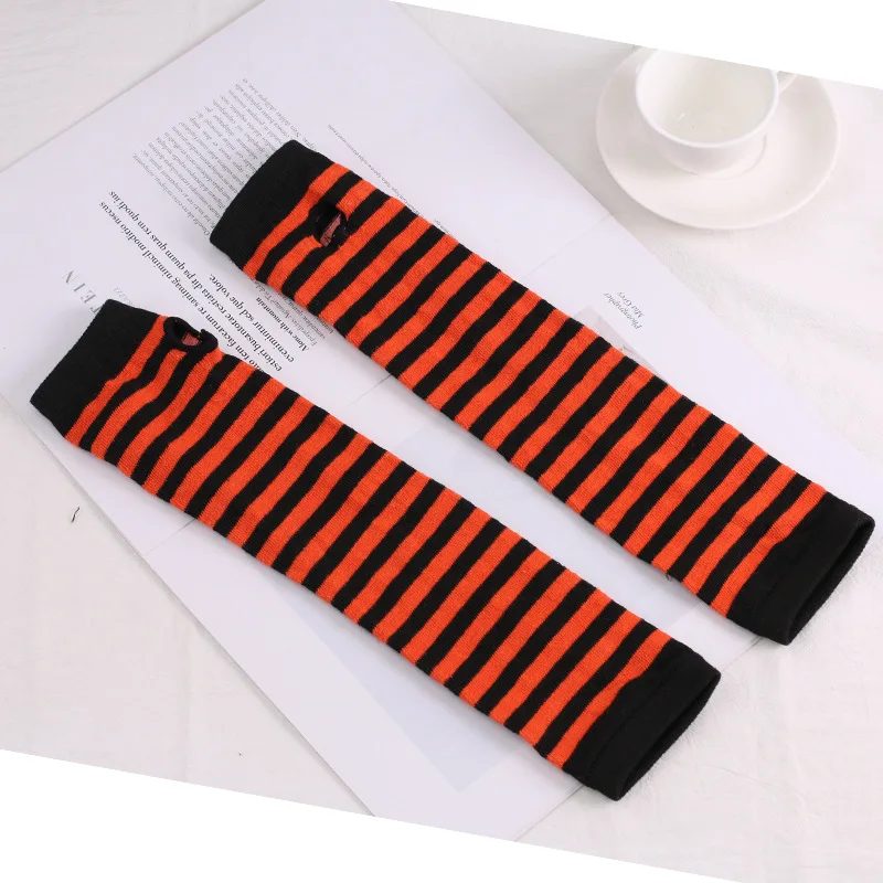 Winter Mode Gestreiften Arm Wärmer Gestrickte Weibliche Handgelenk Hand Wärmer Reine Farbe Lange Finger Handschuhe Handschuh Frauen Ärmeln – Detail 11