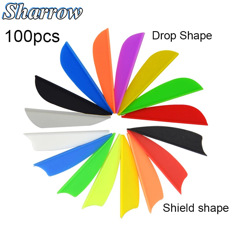 100pcsArrow Feather Archery Hunting Shooting 1.75 Inch Plastic Feather Vanes 8 Color Rubber Feather Fletching DIY Arrow